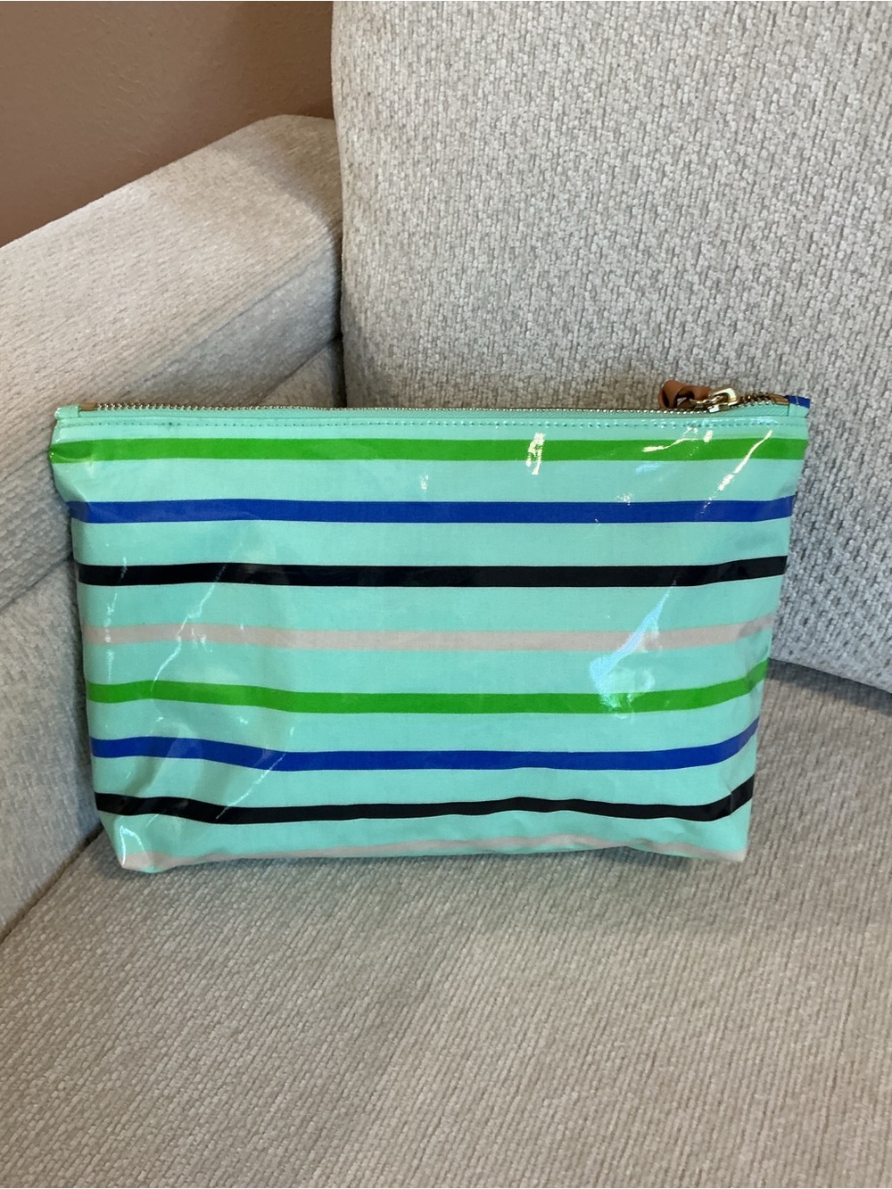 Tory Burch Kerrington Stripe Cosmetic Pouch with Gold Logo - Picture 2 of 5